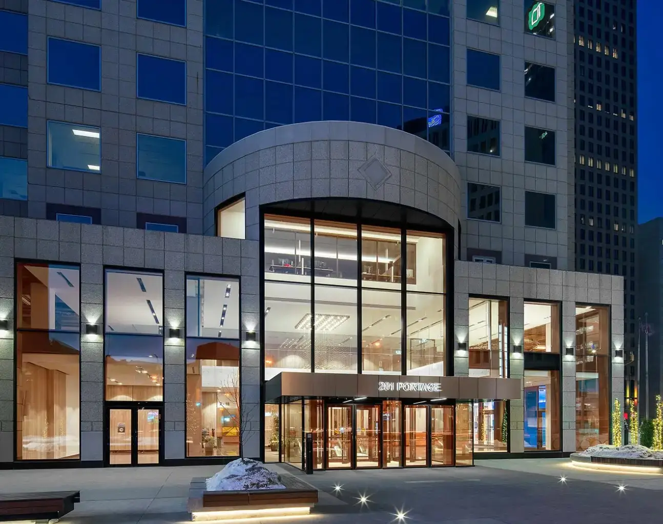 Entrance of 201 Portage Avenue, home of TEKE DYNAMIC Canada’s Winnipeg office